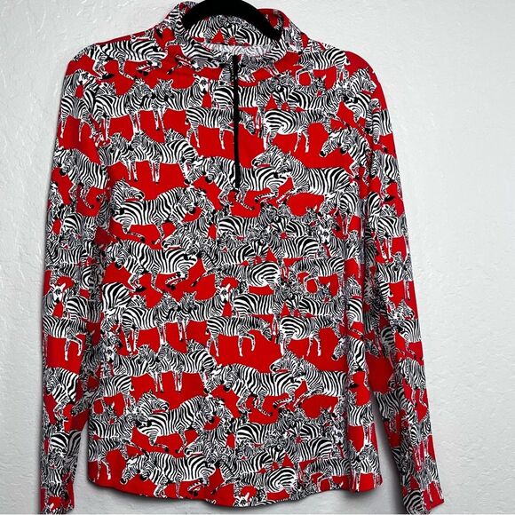 IBKUL Women's Quarter Zip Novelty Zebra Print Long Sleeve Large Pickleball Golf - Picture 2 of 9